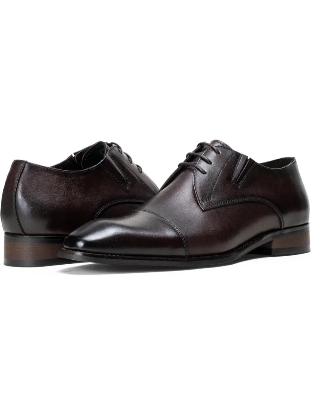 Men's Dark Brown Leather Cap Toe Formal Lace Up Business Oxford Dress Shoes